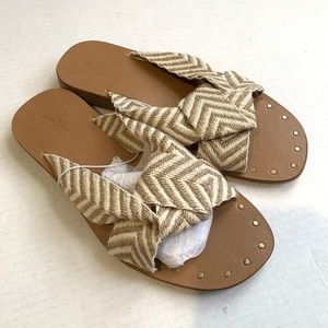 Universal Thread Womens 6.5 Slide Sandal Slip On Tan Louise Fabric Boho NEW